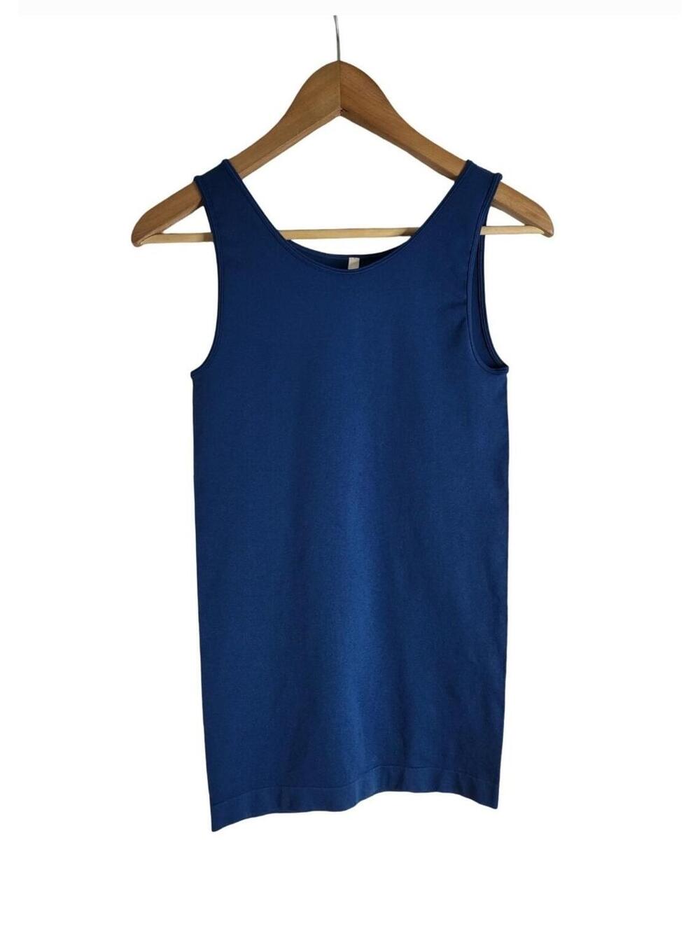 Skinny Tee High Neck Tank Top Sapphire Blue Shade Form Fitting Size O/S Like New